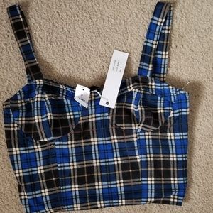 Plaid/tartan slim sleeve crop top/bustier style
